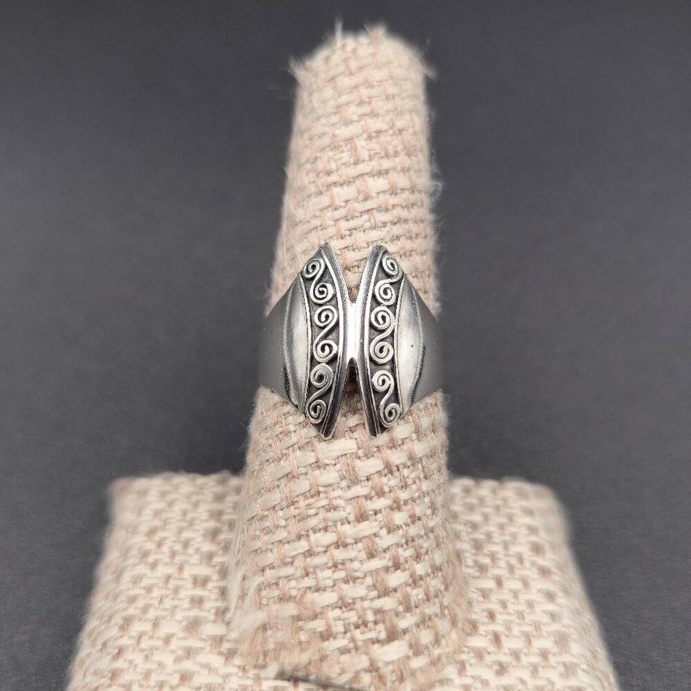 Size 7.5 Sterling Silver Classy Pattern Wide Band Ring A6509